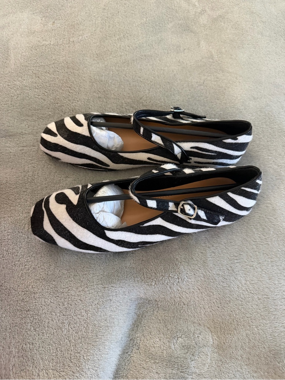 Zara Zebra-Print Mary Jane Flats - Black and White